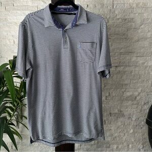 Johnnie-o Stripe White and Twilight Blue Polo Shirt Size M